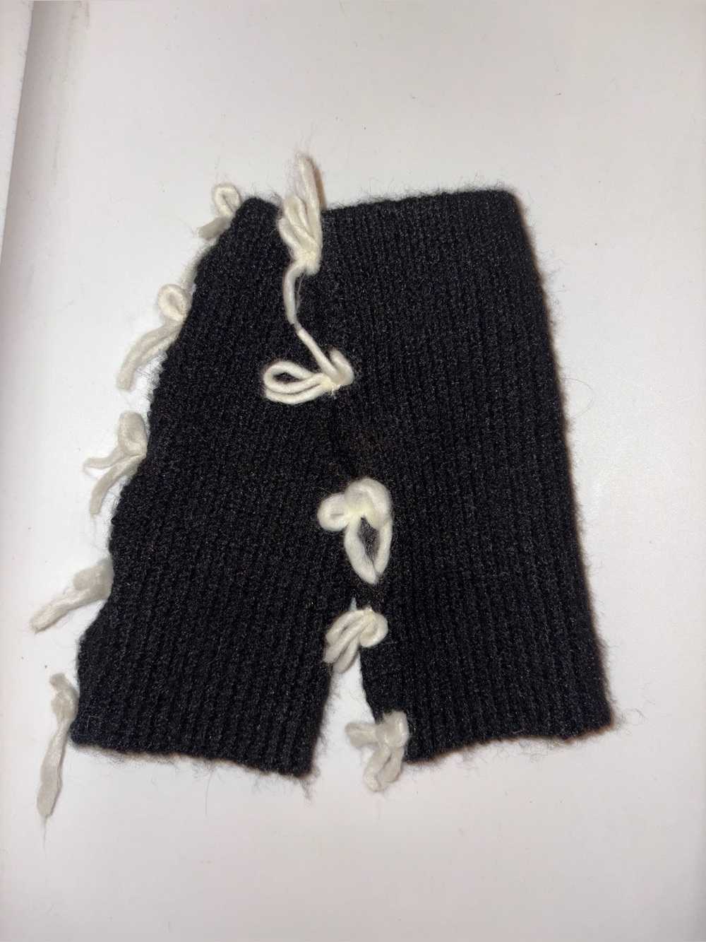 Sandro Black Ribbed Fingerless Mitts with White Bow Details